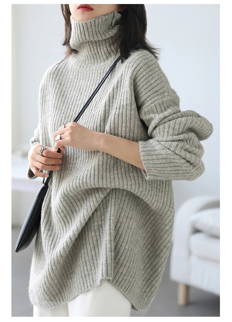 Loose Fit Ribbed High Neck Sweater