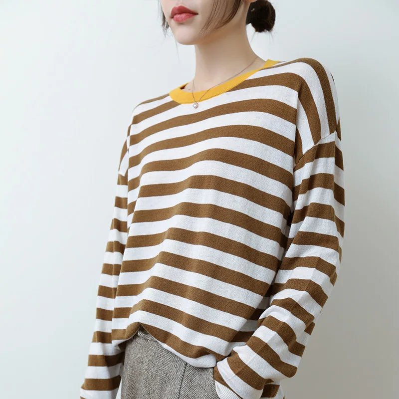 Round-Neck Wool Striped Pullover Sweater