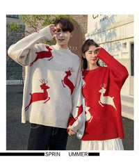 Oversized Reindeer Jacquard Couples Christmas Sweater