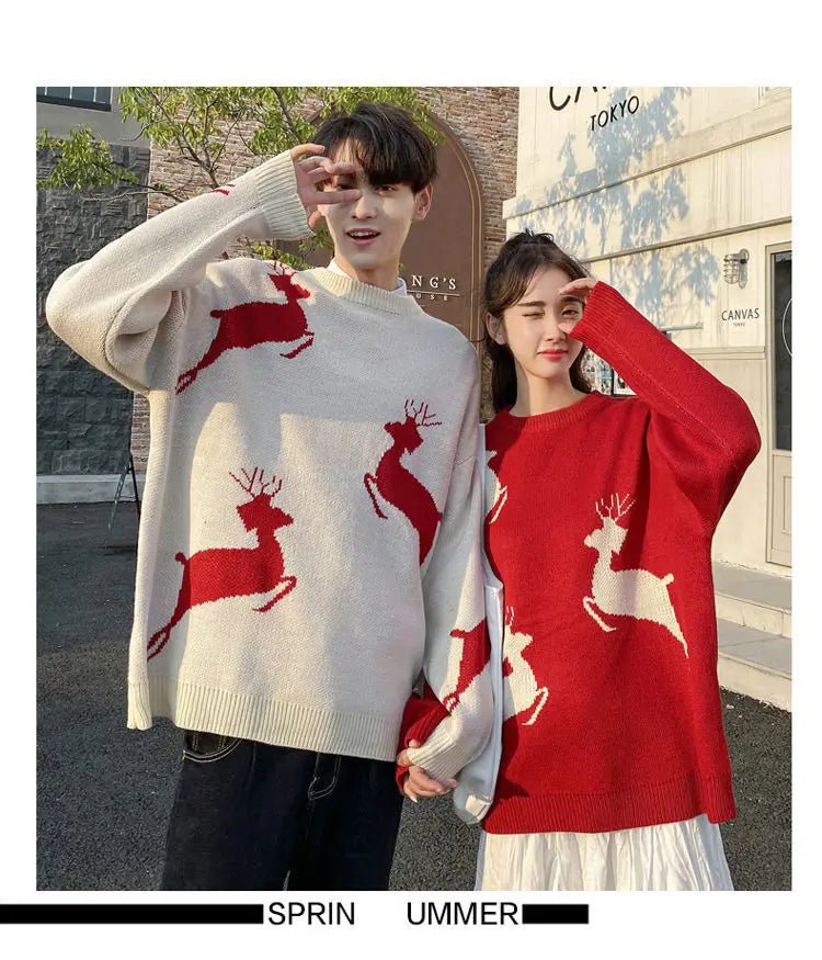 Oversized Reindeer Jacquard Couples Christmas Sweater