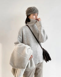 Oversized Half-Turtleneck Mohair Knit Sweater