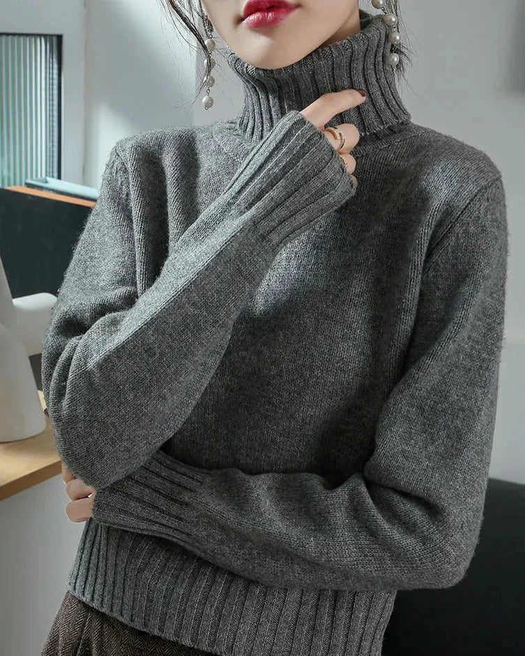 Wool Turtleneck Slim Knit Sweater