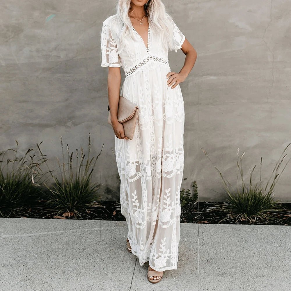 Embroidery Boho Lace Maxi Dress