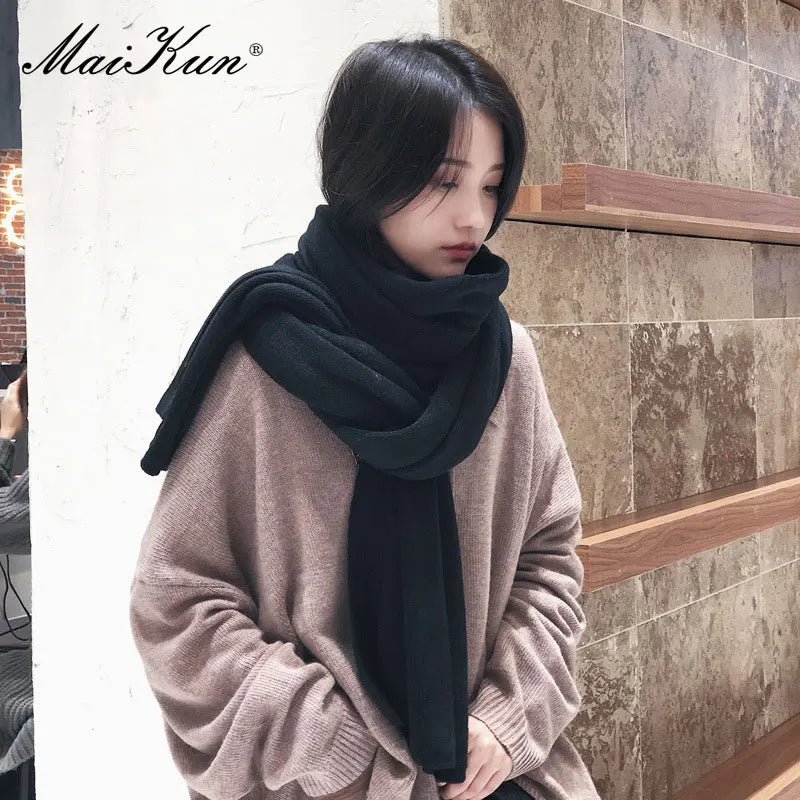 Pure Color Wool Knitted Scarf