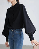 Lantern Sleeve Stand Collar Shirt