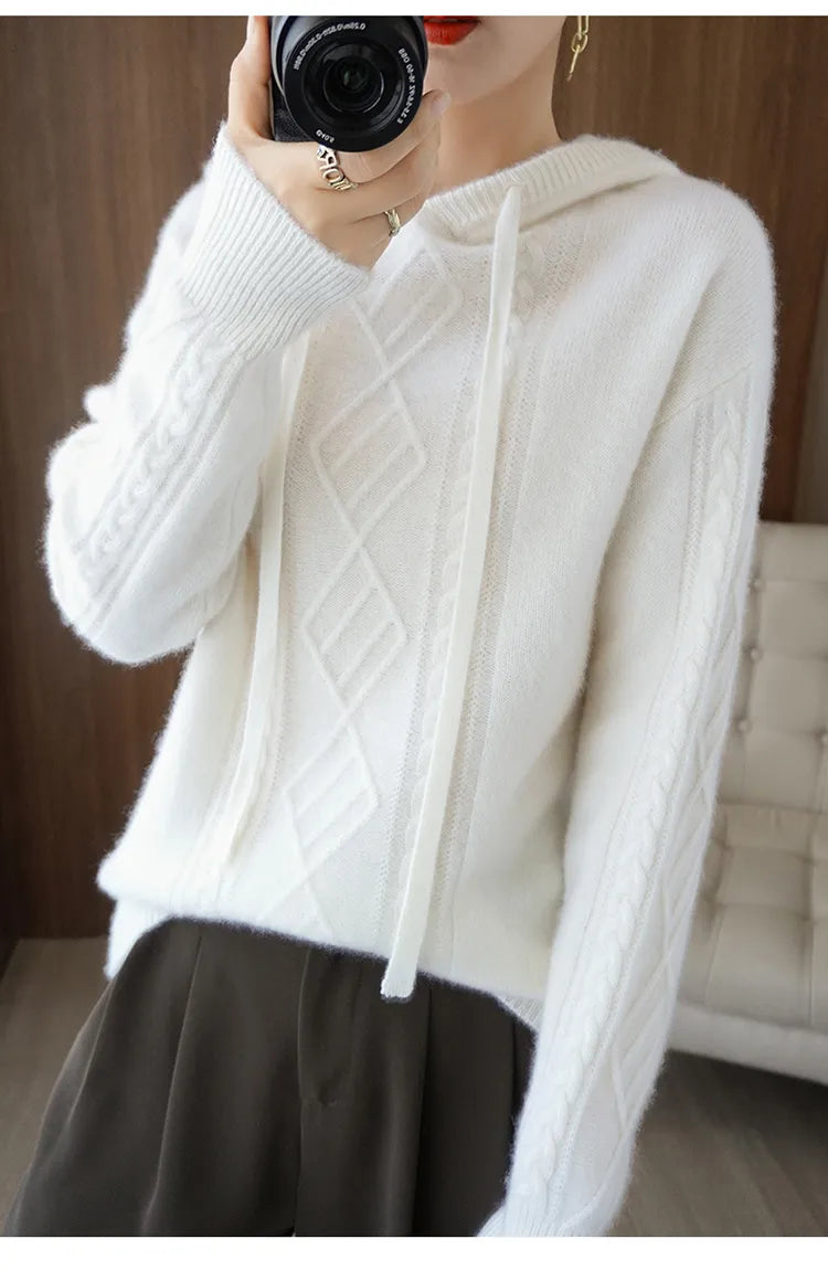 Drawstring Wool Blended Hoodie