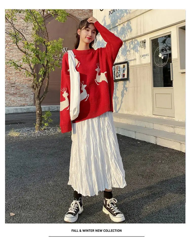 Oversized Reindeer Jacquard Couples Christmas Sweater