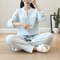 Long Sleeve Shirt & Trouser Cotton Pajamas Suit