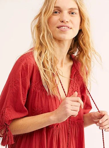 V-Neck Half Sleeve Vintage Boho Loose Cotton Dress
