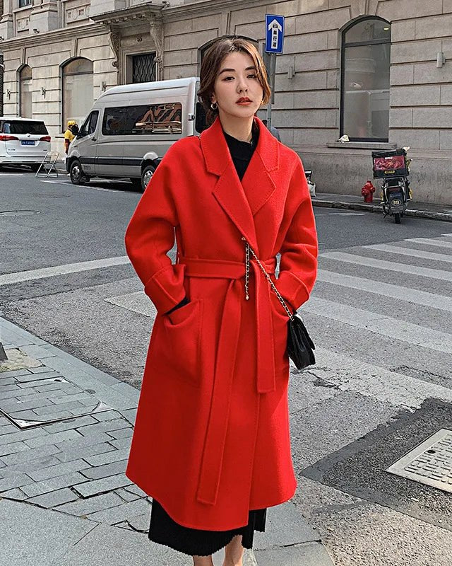 Wool Belted Long Warp Coat