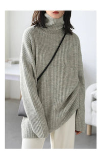 Loose Fit Ribbed High Neck Sweater