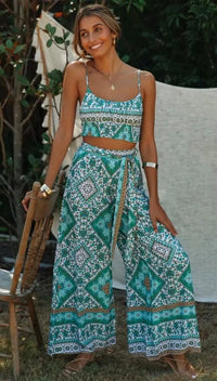 Boho Pattern Camisole & Wide Leg Pants Set