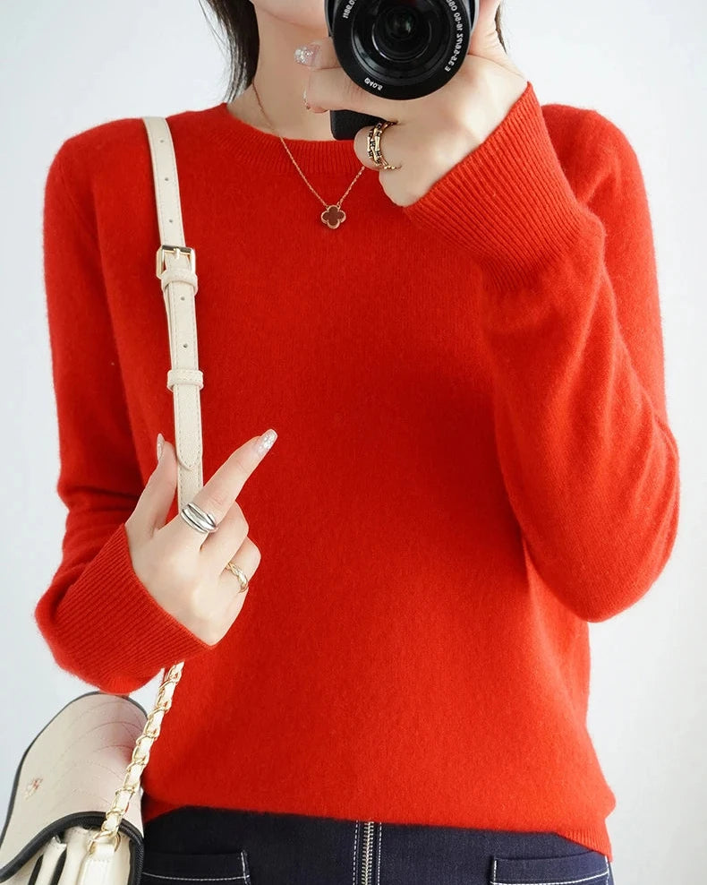 Merino Wool Round Neck Pullover Sweater