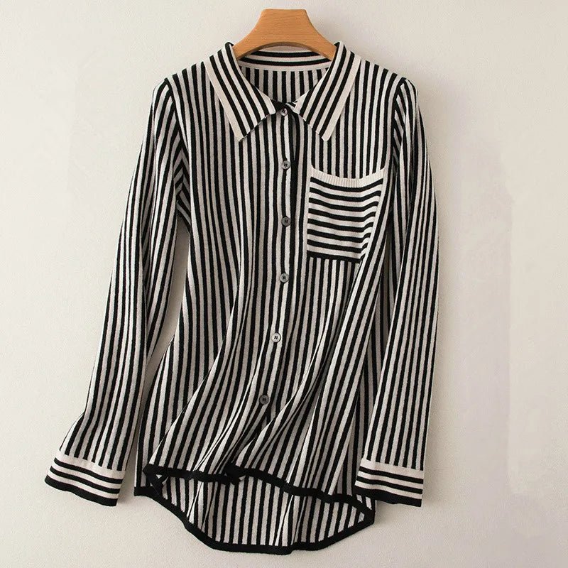 Striped Turn-down Collar Wool Knitted Shirt