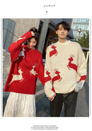 Oversized Reindeer Jacquard Couples Christmas Sweater