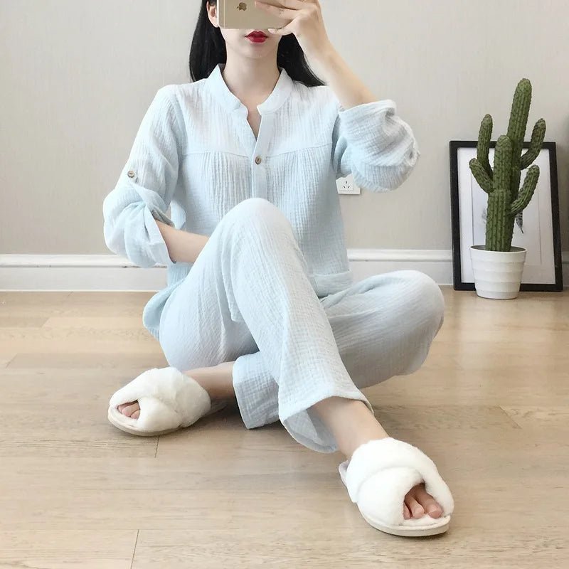 Long Sleeve Shirt & Trouser Cotton Pajamas Suit