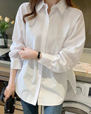 Oversized cotton shirt for women. Relaxed fit, turn-down collar, full sleeves — effortless style for everyday wear. 