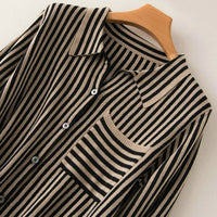Striped Turn-down Collar Wool Knitted Shirt