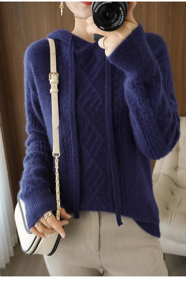 Drawstring Wool Blended Hoodie