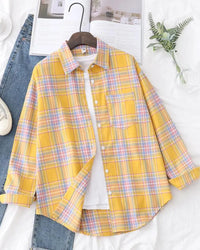 Plaid Lapel Single-Breasted Loose Shirt