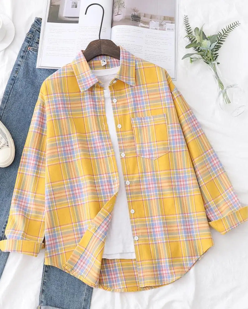 Plaid Lapel Single-Breasted Loose Shirt
