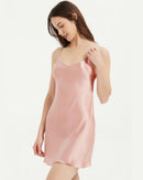 6A-grade 16mm mulberry silk V-neck slip nightgown for women. Adjustable straps, flowing hem, 19 colors — pure silk sleepwear that nourishes skin overnight.