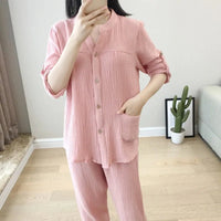 Long Sleeve Shirt & Trouser Cotton Pajamas Suit