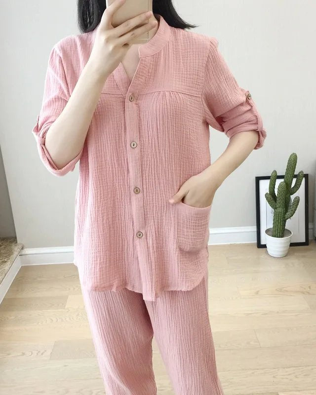 Long Sleeve Shirt & Trouser Cotton Pajamas Suit
