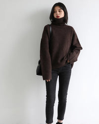Oversized Half-Turtleneck Mohair Knit Sweater
