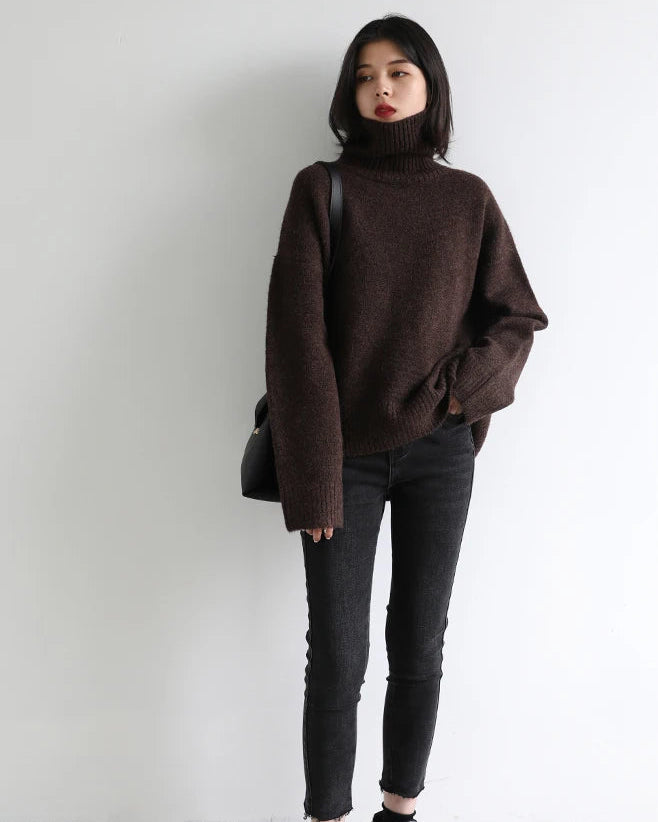 Oversized Half-Turtleneck Mohair Knit Sweater