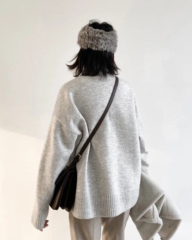 Oversized Half-Turtleneck Mohair Knit Sweater