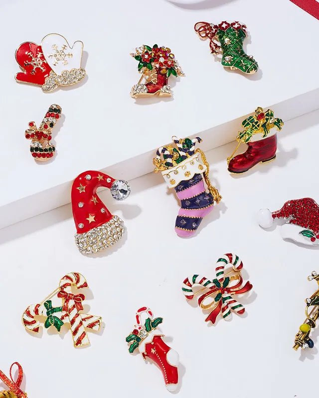 Christmas Tree Rhinestone Brooches