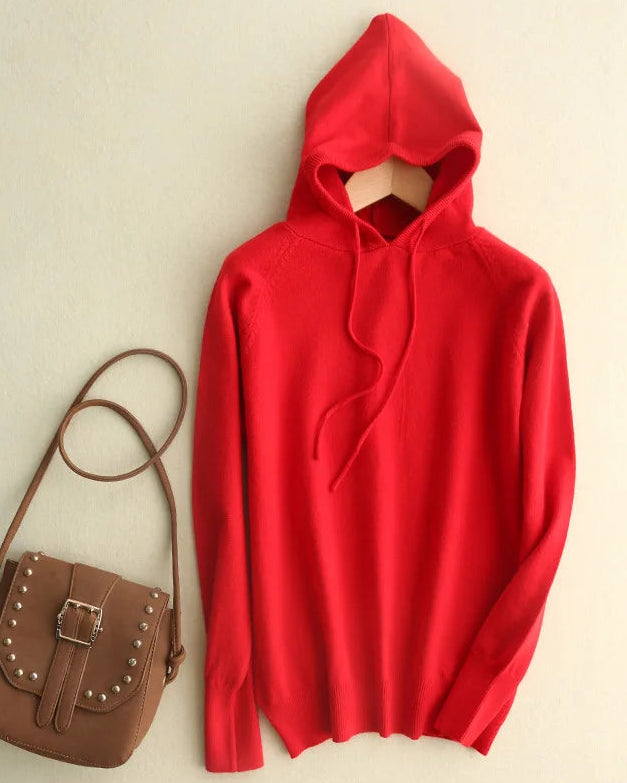 Hooded Loose-Fit Solid Knit Pullover Sweater