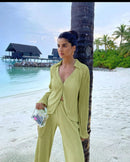 Pleated Long Sleeve Shirt And Pants Set