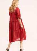 V-Neck Half Sleeve Vintage Boho Loose Cotton Dress