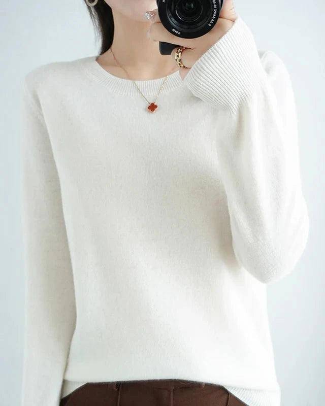 Merino Wool Round Neck Pullover Sweater
