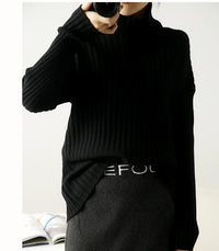 Ribbed Knit Turtleneck Wool Sweater