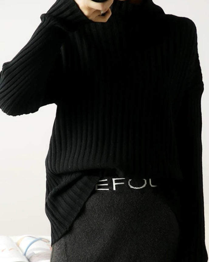 Ribbed Knit Turtleneck Wool Sweater