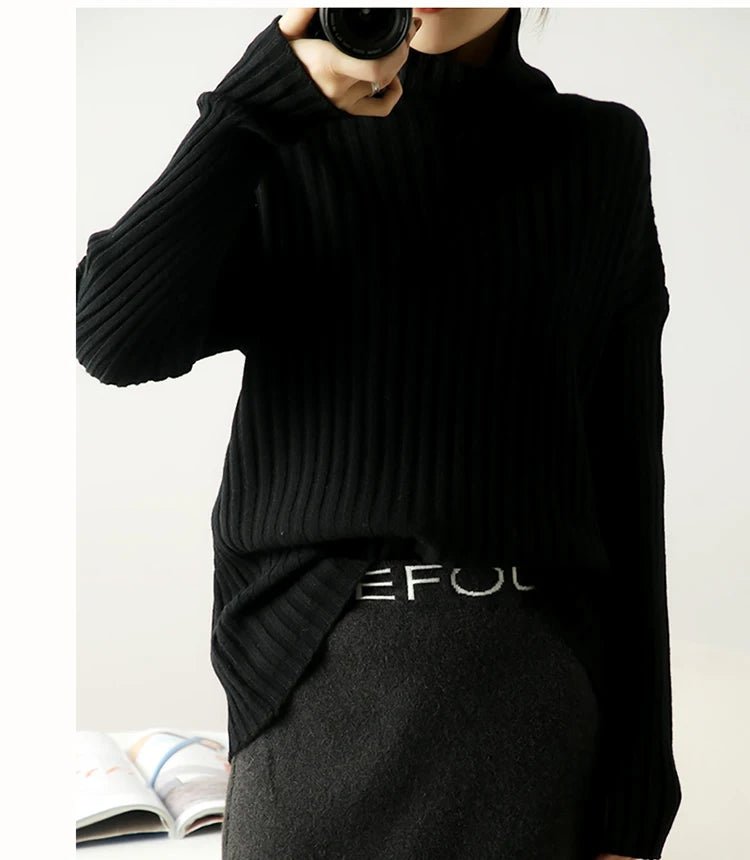 Ribbed Knit Turtleneck Wool Sweater