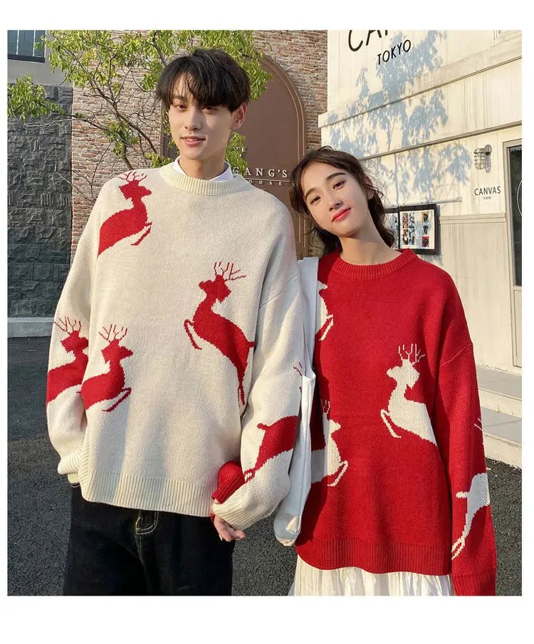 Oversized Reindeer Jacquard Couples Christmas Sweater