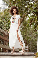 Embroidery V-Neck Tassel Bohemian Maxi Dress