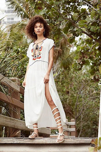 Embroidery V-Neck Tassel Bohemian Maxi Dress