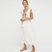 Embroidery V-Neck Tassel Bohemian Maxi Dress