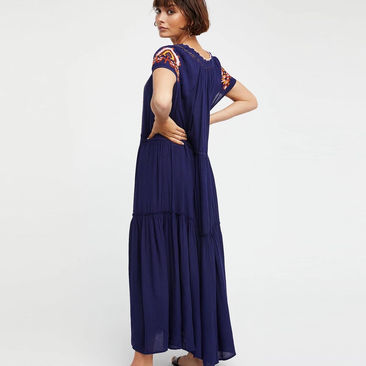 Embroidery V-Neck Tassel Bohemian Maxi Dress