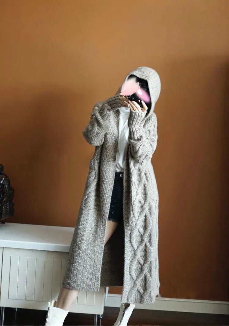 Blend Hooded Thick Long Cardigan
