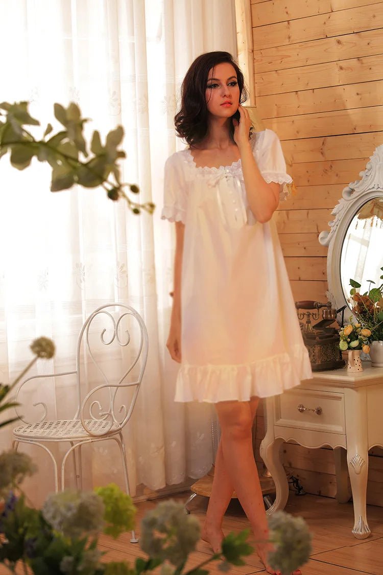 Cotton Short Sleeve Vintage Nightgown Dress