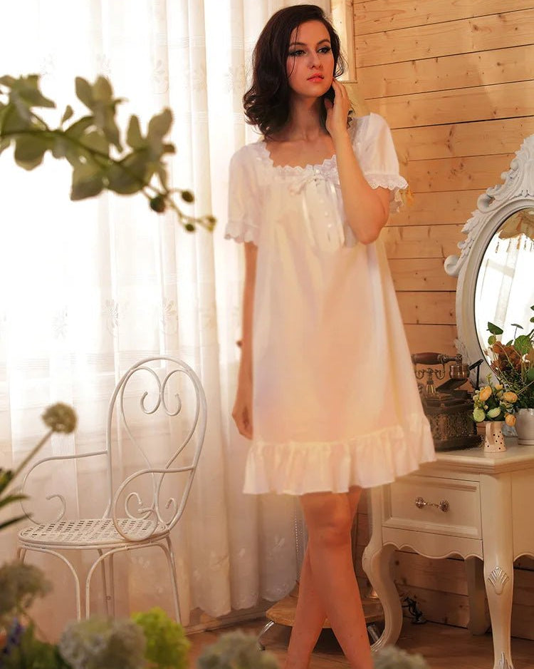 Cotton Short Sleeve Vintage Nightgown Dress