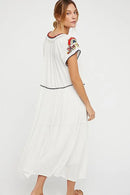Embroidery V-Neck Tassel Bohemian Maxi Dress