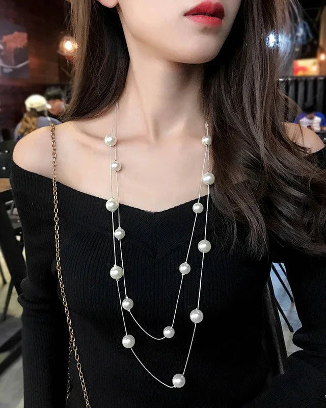 Double Layer Pearl Necklace SweaterChain
