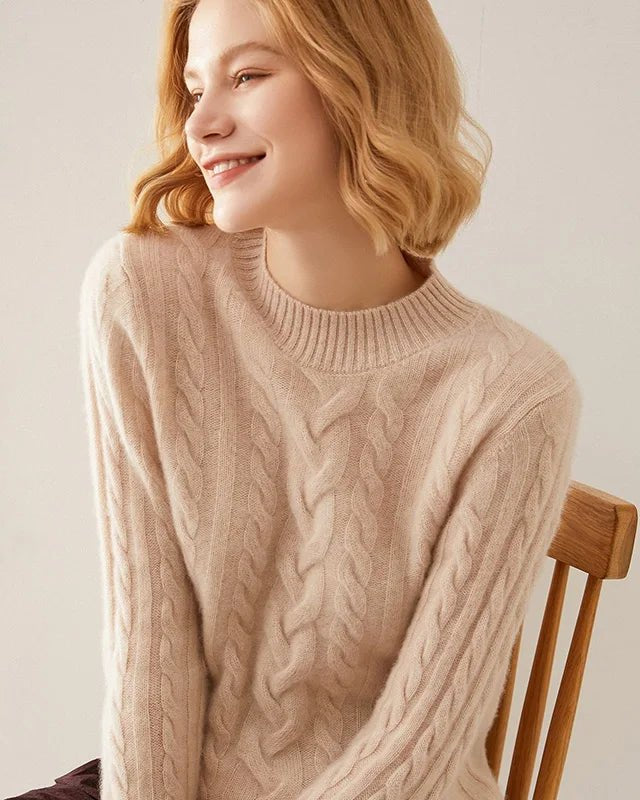 Cable Knit O-neck Wool Sweater